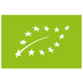 Logo biologique de l'Union européenne, feuille étoilée blanche sur fond vert.